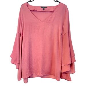 Lane Bryant V Neck Blouse with Bell Sleeves Pink Size 18